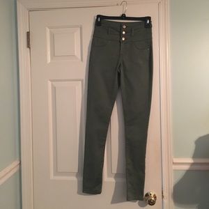Refuge High Waisted Skinny Green Jeans